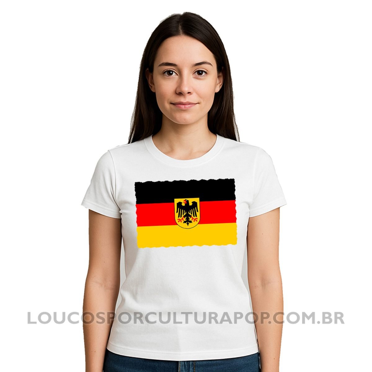 Camiseta Feminina Baby Look Bandeira da Alemanha Ocidental - Imagem 2