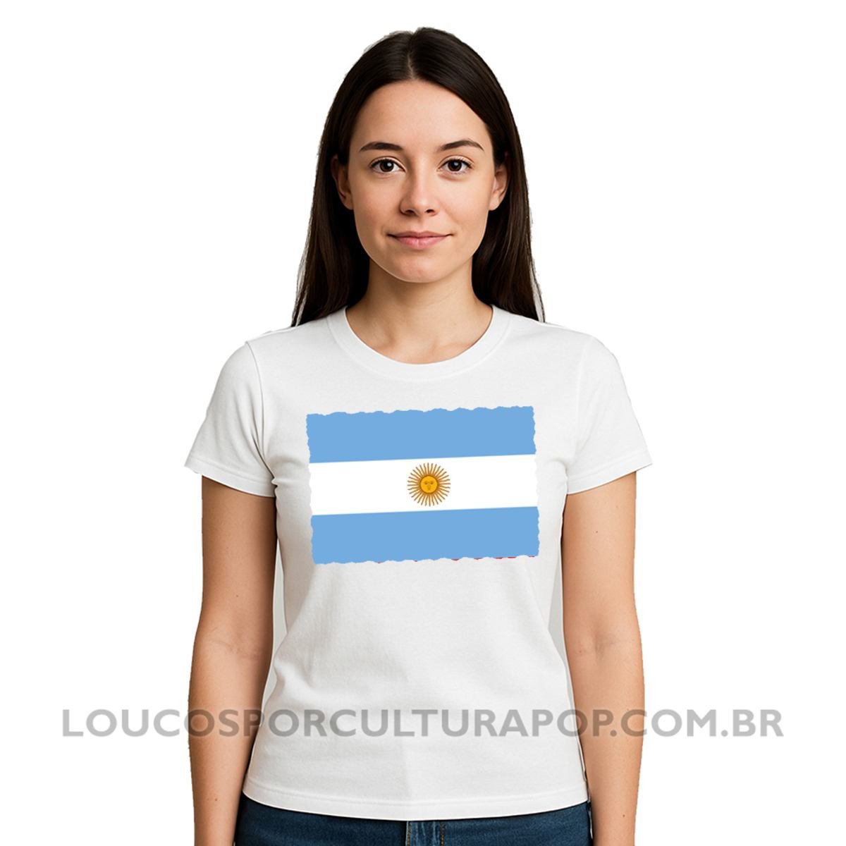 Camiseta Feminina Baby Look Bandeira da Argentina - Imagem 2
