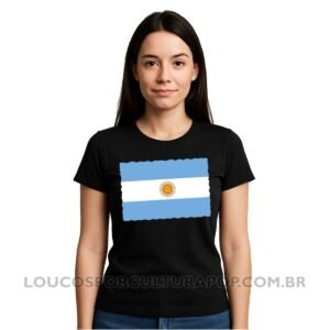 Camiseta Feminina Baby Look Bandeira da Argentina