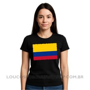 Camiseta Feminina Baby Look Bandeira da Colômbia