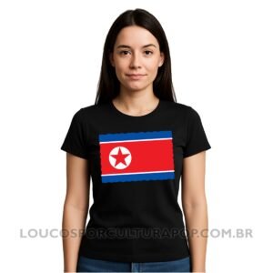 Camiseta Feminina Baby Look Bandeira da Coreia do Norte