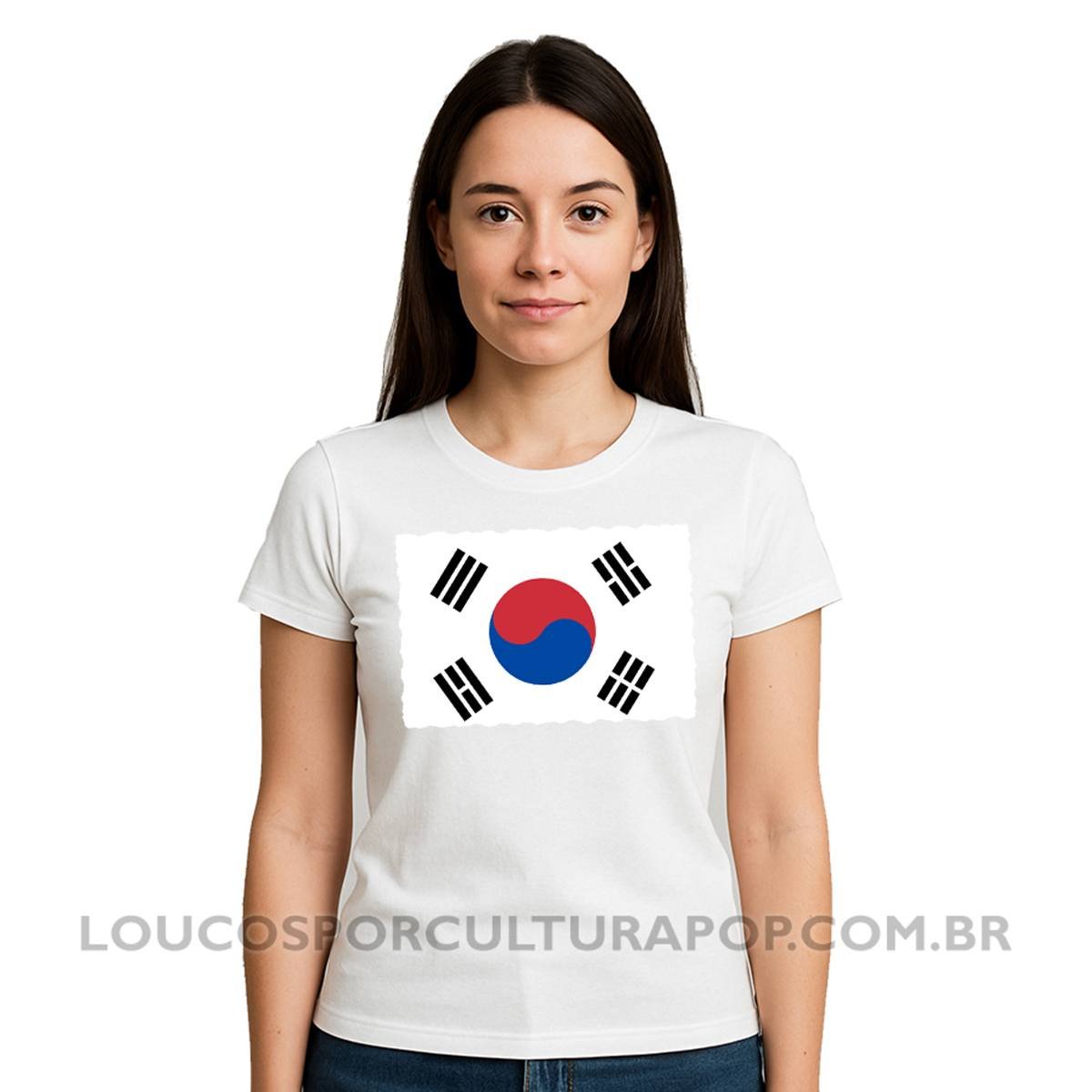 Camiseta Feminina Baby Look Bandeira da Coreia do Sul - Imagem 2