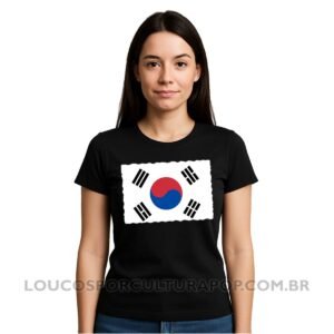 Camiseta Feminina Baby Look Bandeira da Coreia do Sul