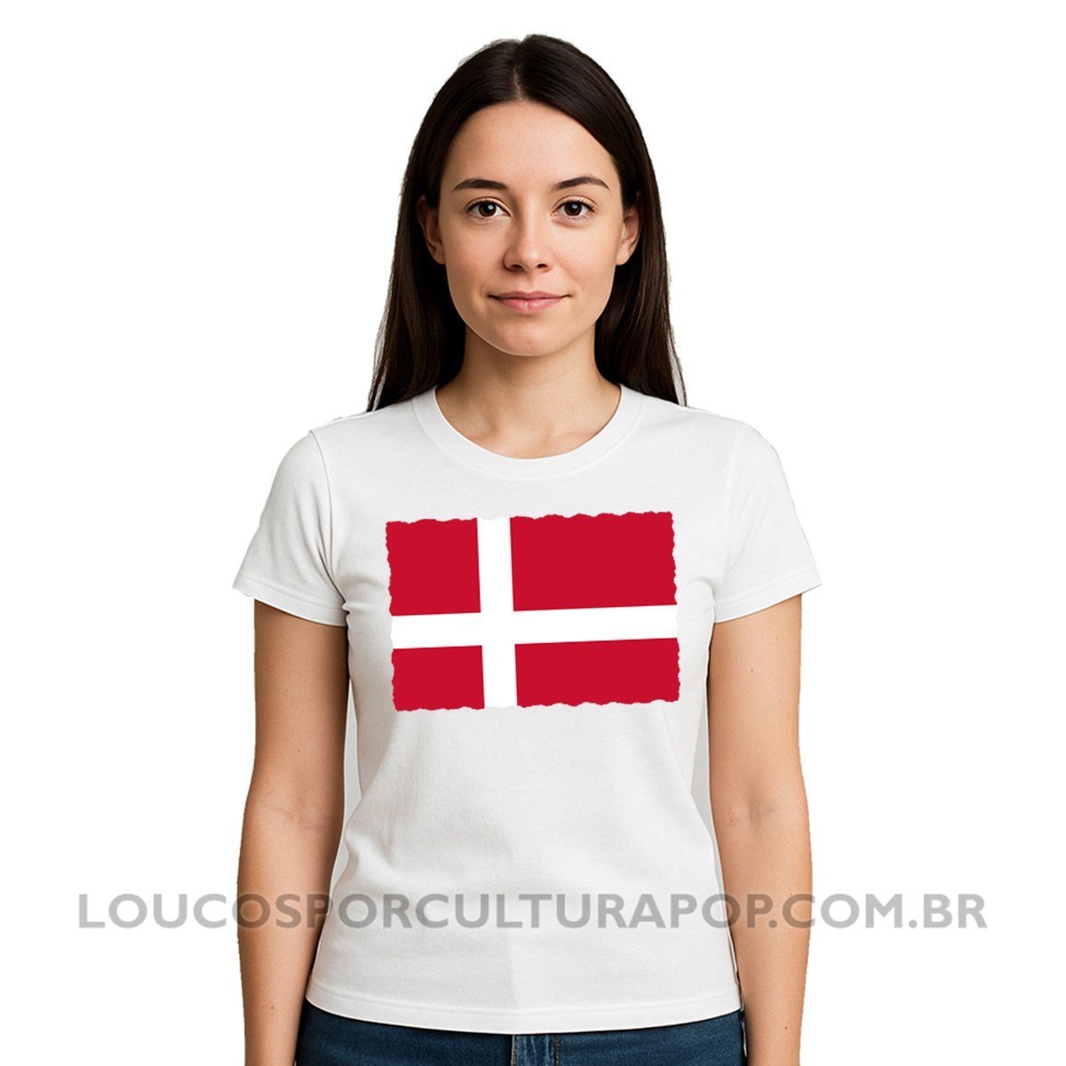 Camiseta Feminina Baby Look Bandeira da Dinamarca - Imagem 2
