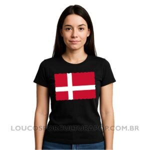 Camiseta Feminina Baby Look Bandeira da Dinamarca