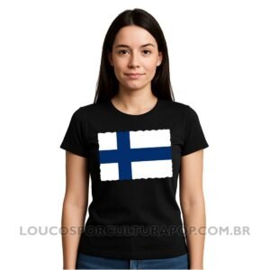 Camiseta Feminina Baby Look Bandeira da Finlândia