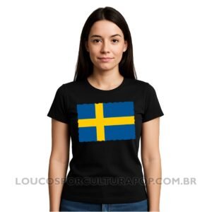 Camiseta Feminina Baby Look Bandeira da Suécia