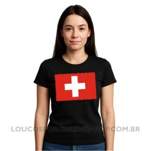 Camiseta Feminina Baby Look Bandeira da Suíça