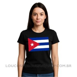 Camiseta Feminina Baby Look Bandeira de Cuba