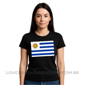 Camiseta Feminina Baby Look Bandeira do Uruguai