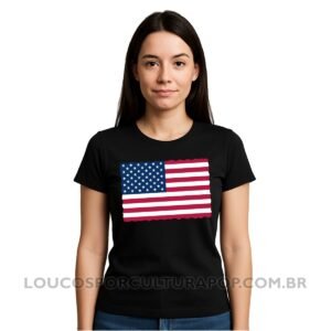 Camiseta Feminina Baby Look Bandeira dos Estados Unidos