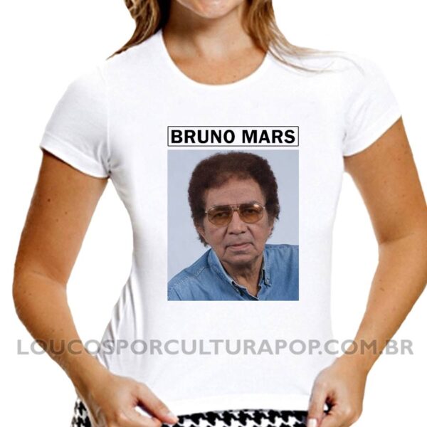 Camiseta Feminina Baby Look Reginaldo Rossi Bruno Mars sátira