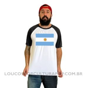 Camiseta Masculina Raglan Bandeira da Argentina