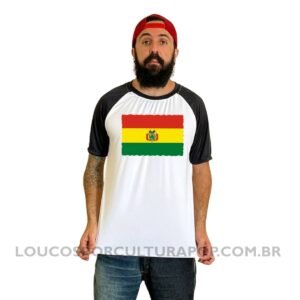 Camiseta Masculina Raglan Bandeira da Bolívia