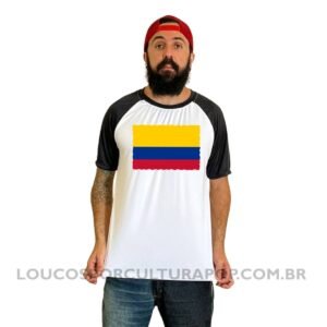 Camiseta Masculina Raglan Bandeira da Colômbia