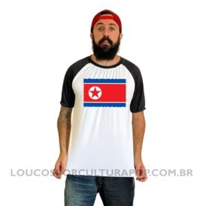 Camiseta Masculina Raglan Bandeira da Coreia do Norte
