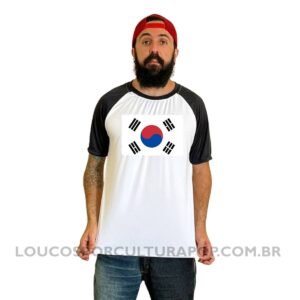 Camiseta Masculina Raglan Bandeira da Coreia do Sul