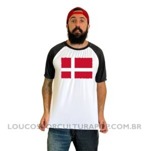 Camiseta Masculina Raglan Bandeira da Dinamarca