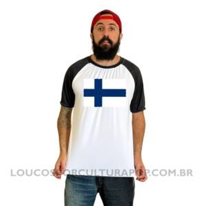 Camiseta Masculina Raglan Bandeira da Finlândia
