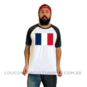 Camiseta Masculina Raglan Bandeira da França
