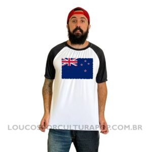 Camiseta Masculina Raglan Bandeira da Nova Zelândia