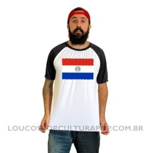 Camiseta Masculina Raglan Bandeira do Paraguai
