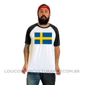 Camiseta Masculina Raglan Bandeira da Suécia