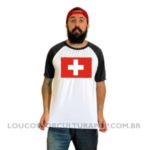 Camiseta Masculina Raglan Bandeira da Suíça