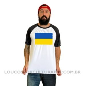 Camiseta Masculina Raglan Bandeira da Ucrânia