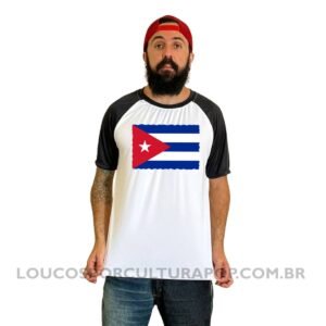 Camiseta Masculina Raglan Bandeira de Cuba