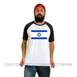 Camiseta Masculina Raglan Bandeira de Israel