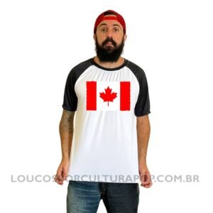 Camiseta Masculina Raglan Bandeira do Canadá