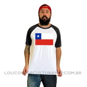 Camiseta Masculina Raglan Bandeira do Chile