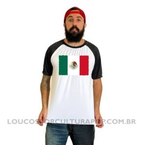 Camiseta Masculina Raglan Bandeira do México