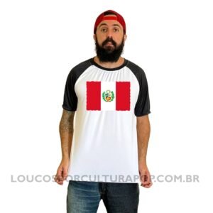 Camiseta Masculina Raglan Bandeira do Peru