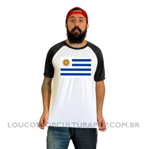 Camiseta Masculina Raglan Bandeira do Uruguai