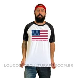 Camiseta Masculina Raglan Bandeira dos Estados Unidos